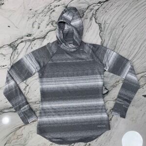 Marmot Hoodie Pullover Activewear Thumb Holes Gray Striped‎ Small